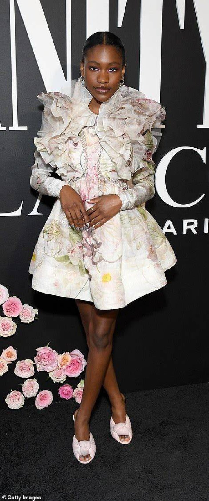 Fashionista: Demi Singleton looked every bit the fashionista as she arrived in a frilly patterned cupcake dress and a pair of open-toed heels